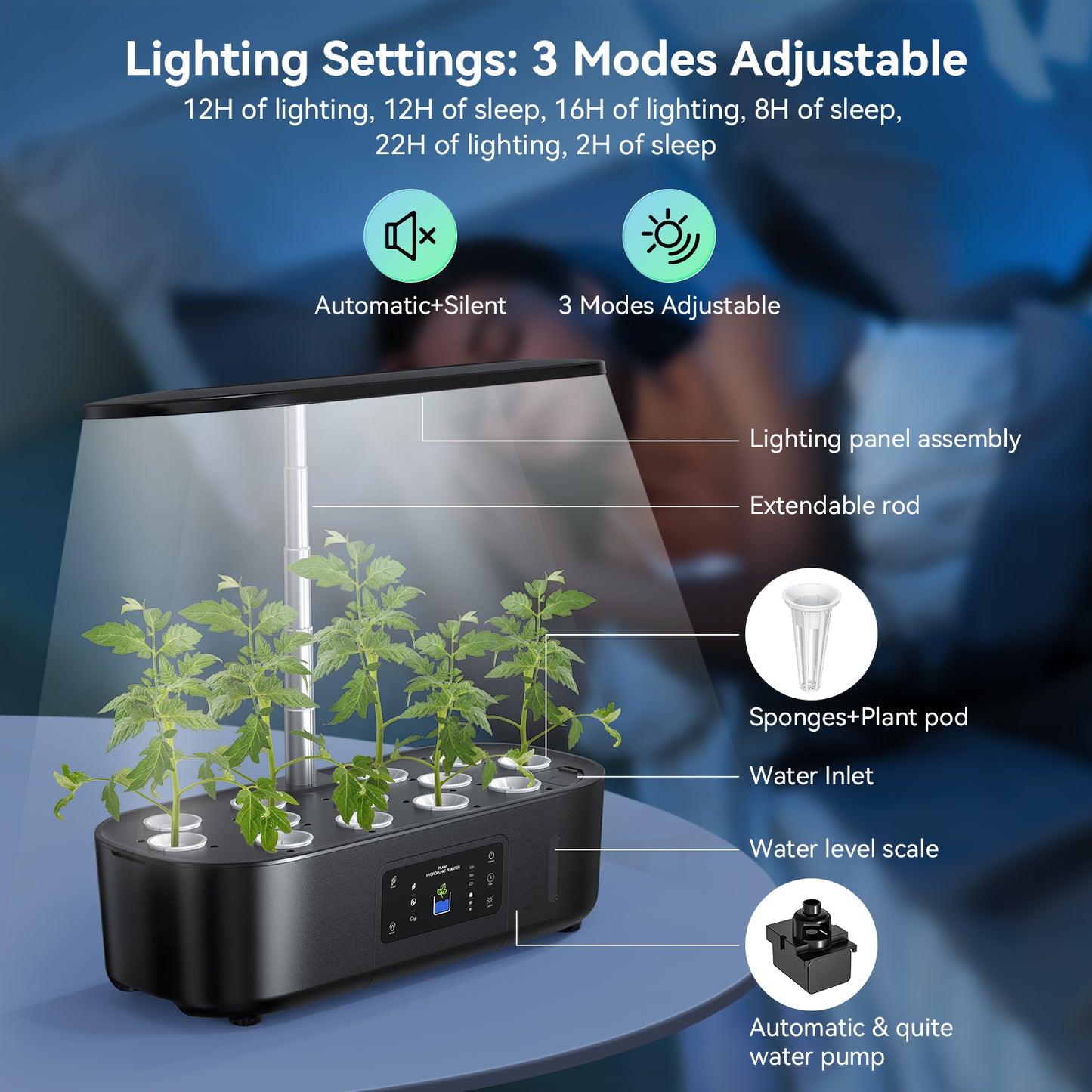 Hydroponics Growing System,BHTNYOO-13 Pods Indoor Herbs Garden Gardening Kit with Multi-Mode Adjustable Height LED Growth Lights